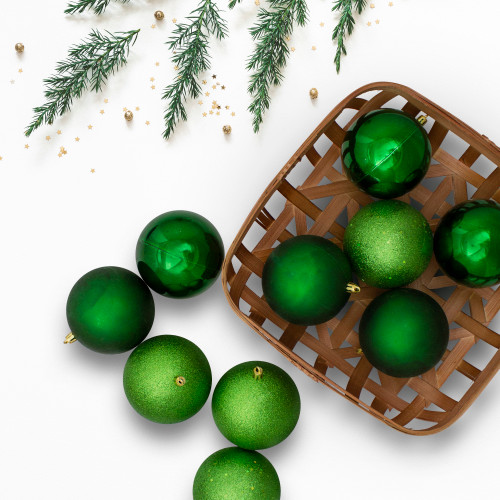 Shatterproof 4-Finish Christmas Ball Ornaments - 4" (100mm) - Christmas Green - 12ct - IMAGE 1