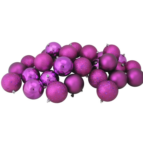 Shatterproof 4-Finish Christmas Ball Ornaments 3.25" (80mm) - Violet - 32ct - IMAGE 1