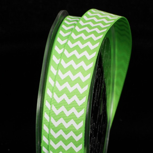 Green and White Chevron Grosgrain Craft Ribbon 0.75" x 120 Yards - IMAGE 1