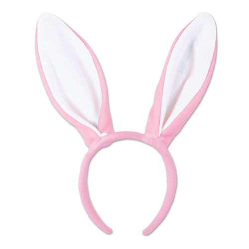 Pack of 12 Pink and White Soft-Touch Bunny Ears Headbands Easter Costume Accessories - IMAGE 1