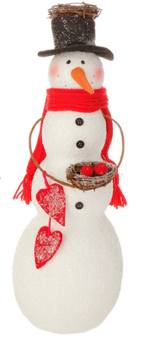 Alpine Chic Snowman Holding Bird Nest Christmas Decoration - 18" - IMAGE 1