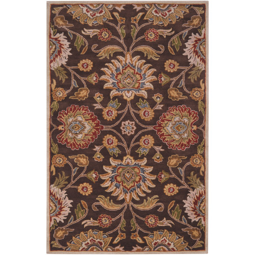 5' x 8' Floral Olive Green and Russet Brown Rectangular Wool Area Throw Rug - IMAGE 1