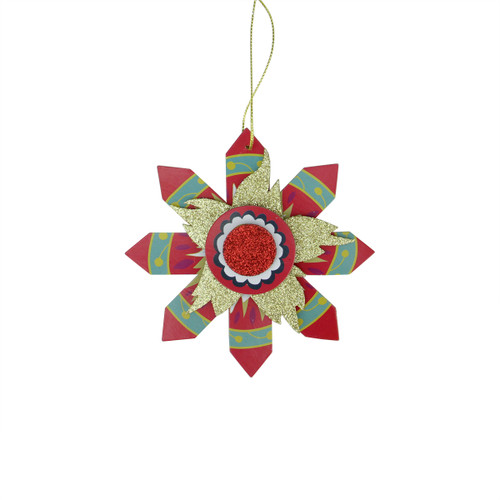 5" Red and Gold Glittered Christmas Snowflake Ornament - IMAGE 1