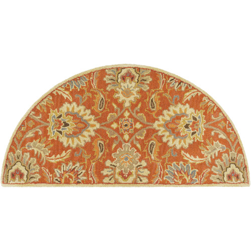 2' x 4' Cornelian Terracotta Red and Brown Hand Tufted Floral Hearth Shaped Wool Area Throw Rug - IMAGE 1