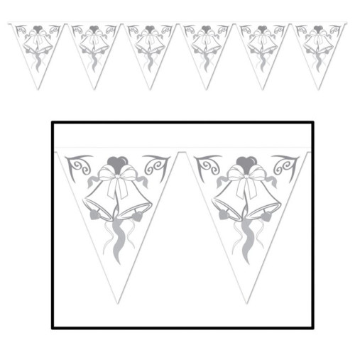 Wedding Bell Pennant Hanging Party Decorations - 12' -  White and Silver - Pack of 12 - IMAGE 1