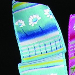 Blue Cherries and Flowers Printed Wired Craft Ribbon 1.5" x 40 Yards - IMAGE 1