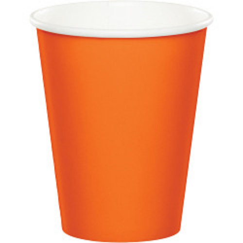 Club Pack of 96 Sunkissed Orange Disposable Paper Drinking Party Tumbler Cups 9oz. - IMAGE 1