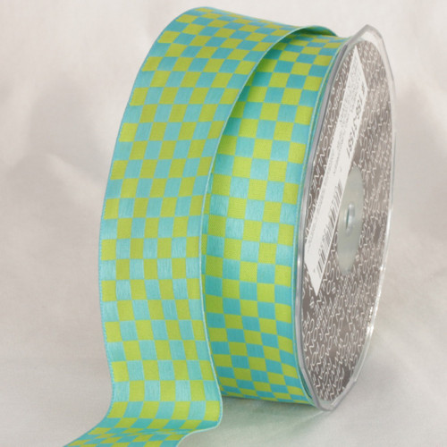 Blue and Green Checkered Wired Craft Ribbon 1.5" x 54 Yards - IMAGE 1