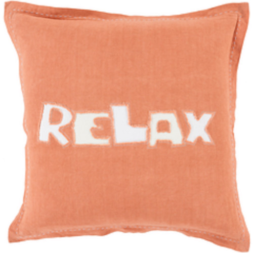 18" Orange and White "Relax" Square Throw Pillow - Down Filler - IMAGE 1