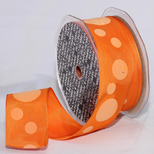 Bright Orange Polka Dotted Fine Taffeta Wired Craft Ribbon 1.5" x 27 Yards - IMAGE 1
