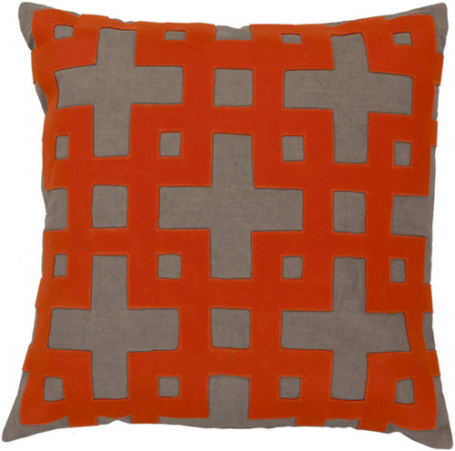 18" Orange and Gray Geometric Square Throw Pillow - IMAGE 1