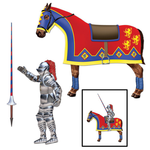 Club Pack of 12 Blue and Yellow Jointed Jouster Horse Medieval Party Decors 32" - IMAGE 1