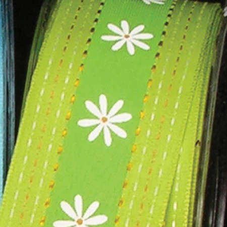Green Mercury and White Flower Wired Craft Ribbon 1.5" x 54 Yards - IMAGE 1