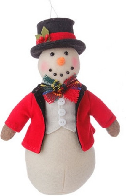 7" Holiday Snowman in Red Coat and Top Hat Christmas Ornament - IMAGE 1