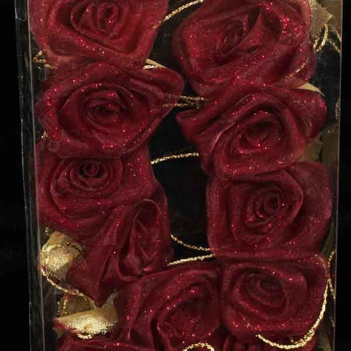 Burgundy Red and Gold Rose Flower Wired Craft Garland 54' - IMAGE 1