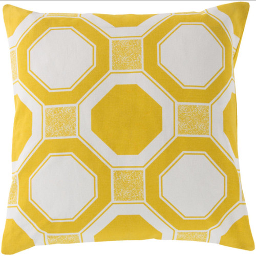 20" Yellow and White Octagon Lock Square Throw Pillow - IMAGE 1