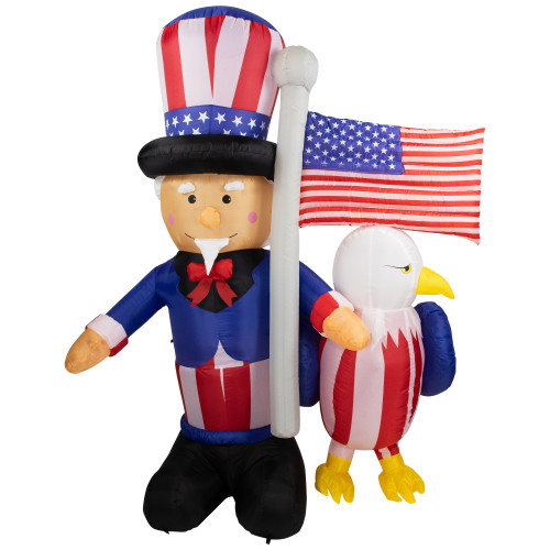 6' Inflatable Lighted Uncle Sam with American Flag and Eagle Outdoor Decor - IMAGE 1