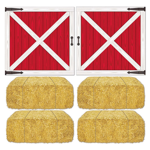 Club Pack of 72 Red and White Barn Loft Door with Hay Bale Wall Decors 36.5" - IMAGE 1