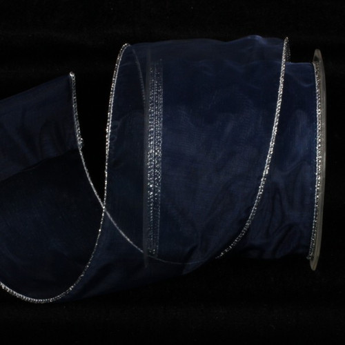 Royal Blue & Silver Sheer Wired Craft Ribbon 3