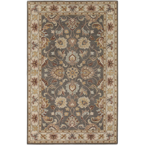 10' x 14' Floral Taupe Brown and Gray Hand Tufted Rectangular Wool Area Throw Rug - IMAGE 1