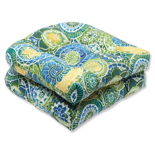 Set of 2 Green and Yellow Mandalas Outdoor Patio Wicker Chair Cushions 19" - IMAGE 1