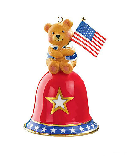 3" Red and Blue Teddy bear Carlton on Bell Christmas Ornament - IMAGE 1