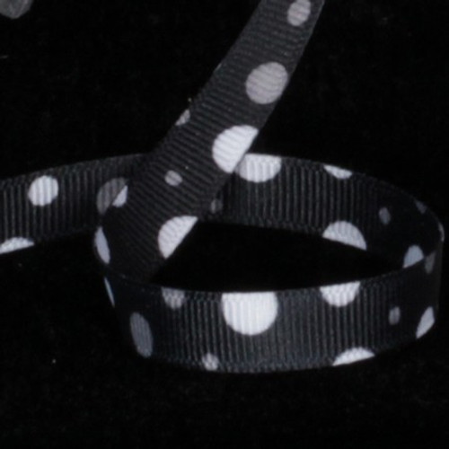 Black and White Polka Dots Double Sided Grosgrain Craft Ribbon 0.25" x 110 Yards - IMAGE 1