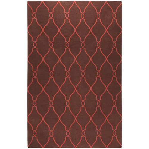 8' x 11' Camel Brown and Red Damask Hand Tufted Wool Area Throw Rug - IMAGE 1