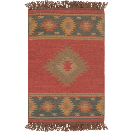 2' x 3' Traditional Red and Yellow Hand Woven Wool Area Throw Rug - IMAGE 1