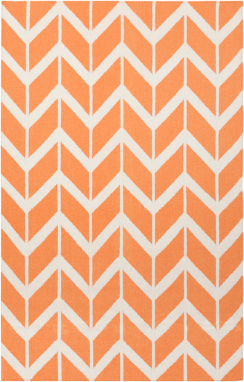 5' x 8' Chevron Pathway Orange and White Hand Woven Rectangular Wool Area Throw Rug - IMAGE 1