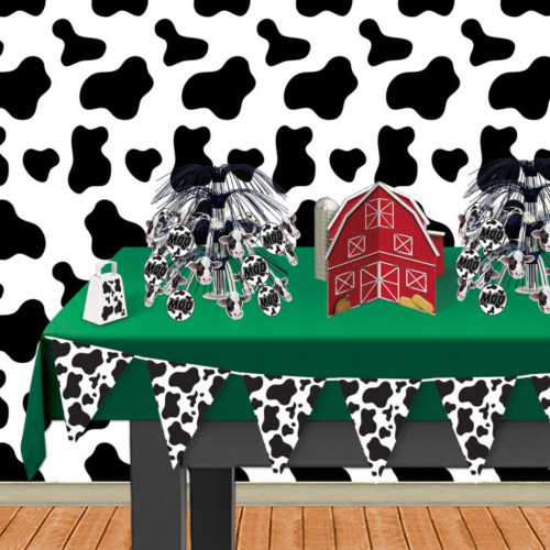 Farmhouse Cow Print Photo Backdrop - 30" - Black  and White - Pack of 6 - IMAGE 1