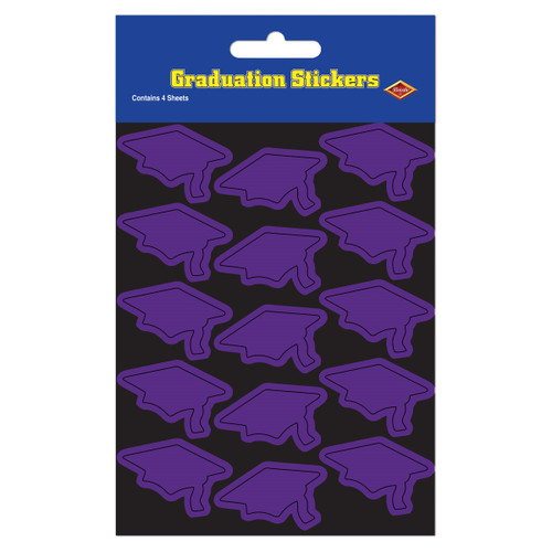 Club Pack of 48 Purple Mortarboard Graduation Cap Sticker Sheets 7.5" - IMAGE 1