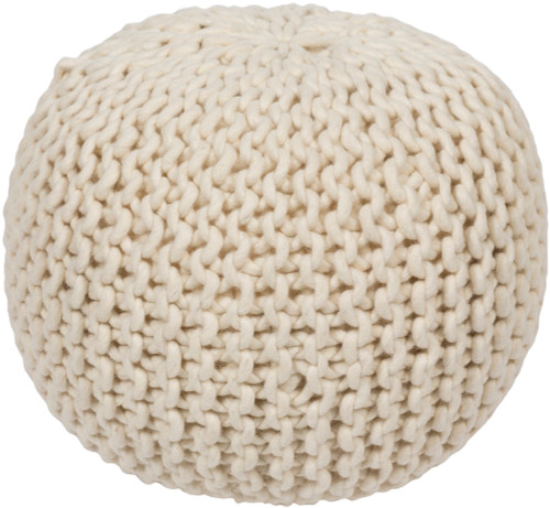 18" Light Taupe Ball of Yarn Wool Round Pouf Ottoman - IMAGE 1