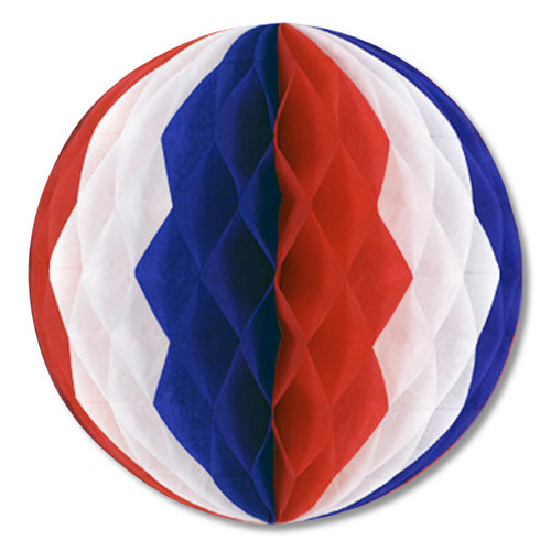 Club Pack of 24 Patriotic Red, White and Blue Honeycomb Hanging Tissue Ball Decorations 12" - IMAGE 1