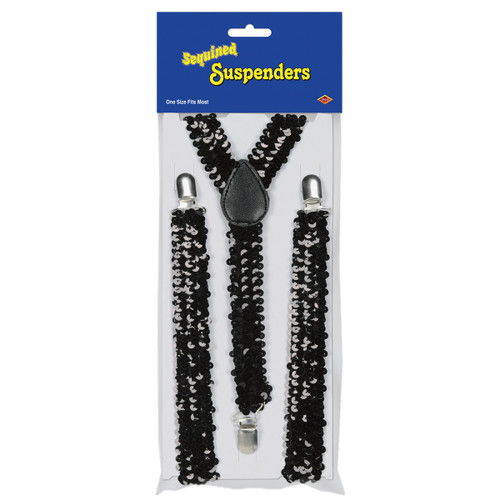 Club Pack of 12 Black Roaring 20's Themed Adjustable Sequin Suspenders Costume Accessories - IMAGE 1