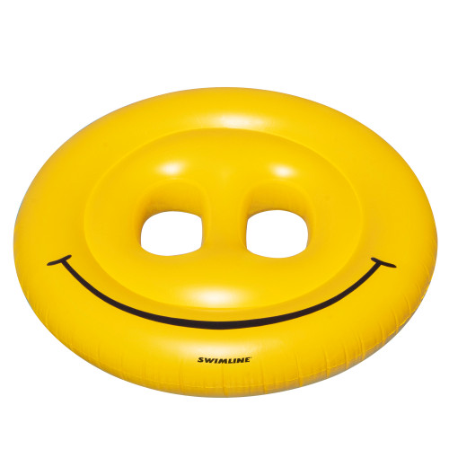 72" Yellow Inflatable Smiley Face 2-Person Circular Raft - IMAGE 1