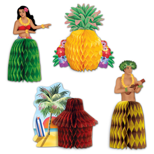 Club Pack of 48 Yellow and Green Hawaiian Luau Mini Honeycomb Playmate Centerpiece Party Decorations 5.5" - IMAGE 1