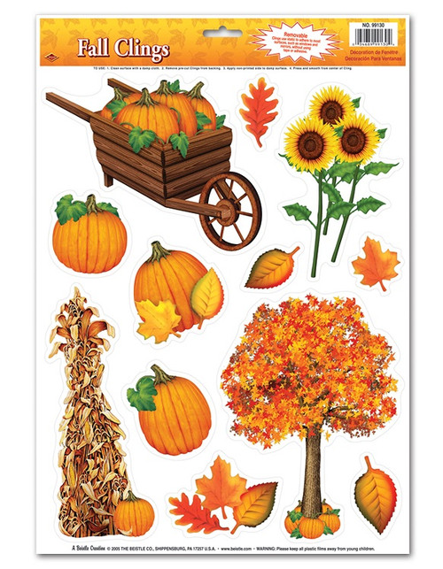 Club Pack of 144 Colorful Fall Thanksgiving Window Cling Decorations 17" - IMAGE 1