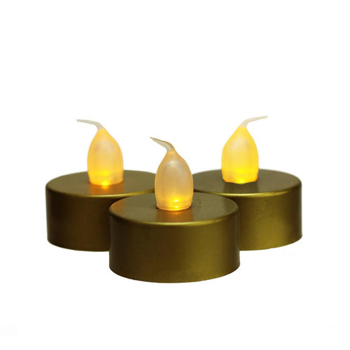 Set of 3 Battery Operated LED Flickering Amber Lighted Gold Christmas Tea Light Candles 1.5" - IMAGE 1