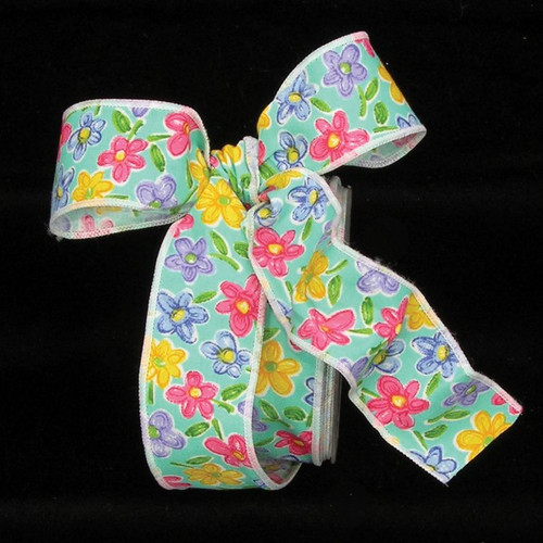 Pink and Yellow Summer Flowers Wired Craft Ribbon 1.5" x 68 Yards - IMAGE 1