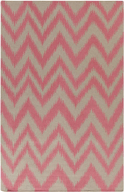 5' x 8' Chevron Shock Wave Pink and Gray Hand Woven Rectangular Wool Area Throw Rug - IMAGE 1