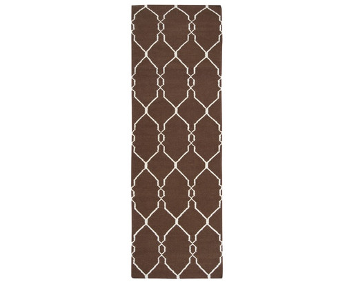 2.5' x 8' Cream White and Brown Hand Woven Wool Throw Rug Runner - IMAGE 1