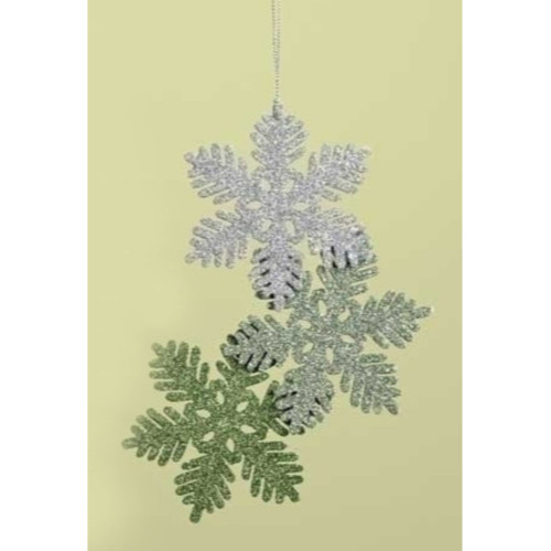 7.5" Green and Silver Glittered Snowflake Cluster Hanging Christmas Ornament - IMAGE 1