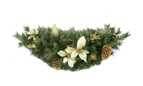 35" Pre-Decorated Gold Poinsettia, Pine Cone and Pear Artificial Christmas Swag - Unlit - IMAGE 1