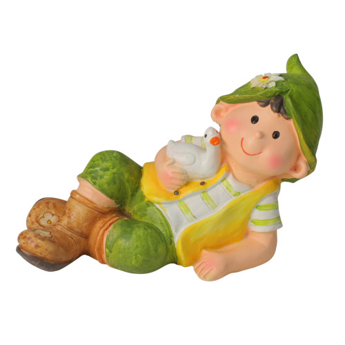 7.5" Young Boy Gnome Laying with Duck Spring Outdoor Garden Figure - IMAGE 1