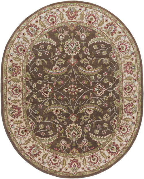 8' x 10' Olive Green and Chocolate Brown Hand Tufted Oval Area Throw Rug - IMAGE 1