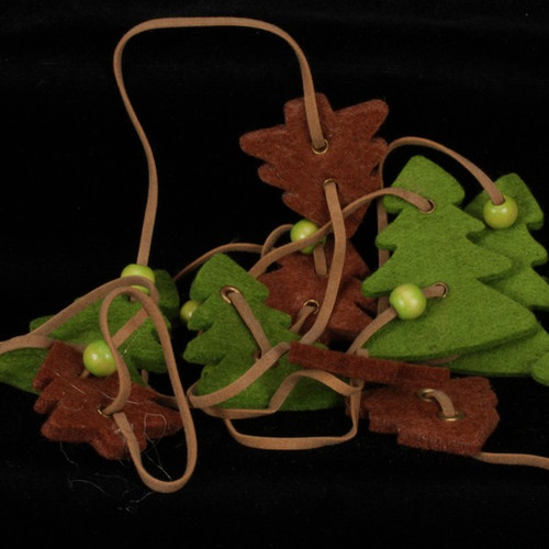 Olive Green And Chocolate Brown Small And Large Trees Felt Garland Ornaments - IMAGE 1