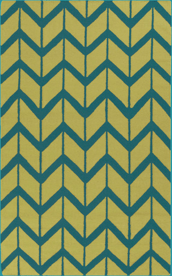 8' x 11' Chevron Pathway Green and Teal Blue Hand Woven Wool Area Throw Rug - IMAGE 1