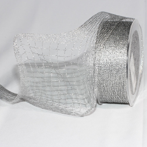 Silver Stretchable Mesh Craft Ribbon 1.5" to 4" x 27 Yards - IMAGE 1