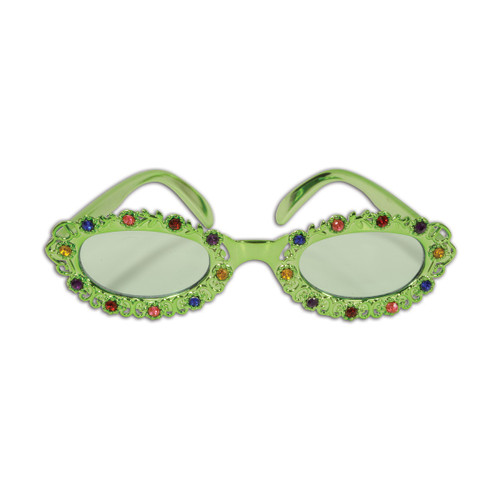 Pack of 6 Green and Red Jeweled Garden Flower Party Eyeglasses Costume Accessories - One Size - IMAGE 1